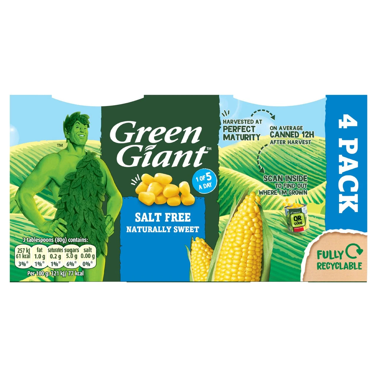 Green Giant Salt Free Sweet Corn 4x198g