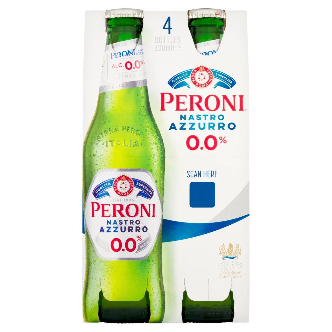 Peroni Nastro Azzurro 0.0% Alcohol Free Beer lager Bottles 4x330ml