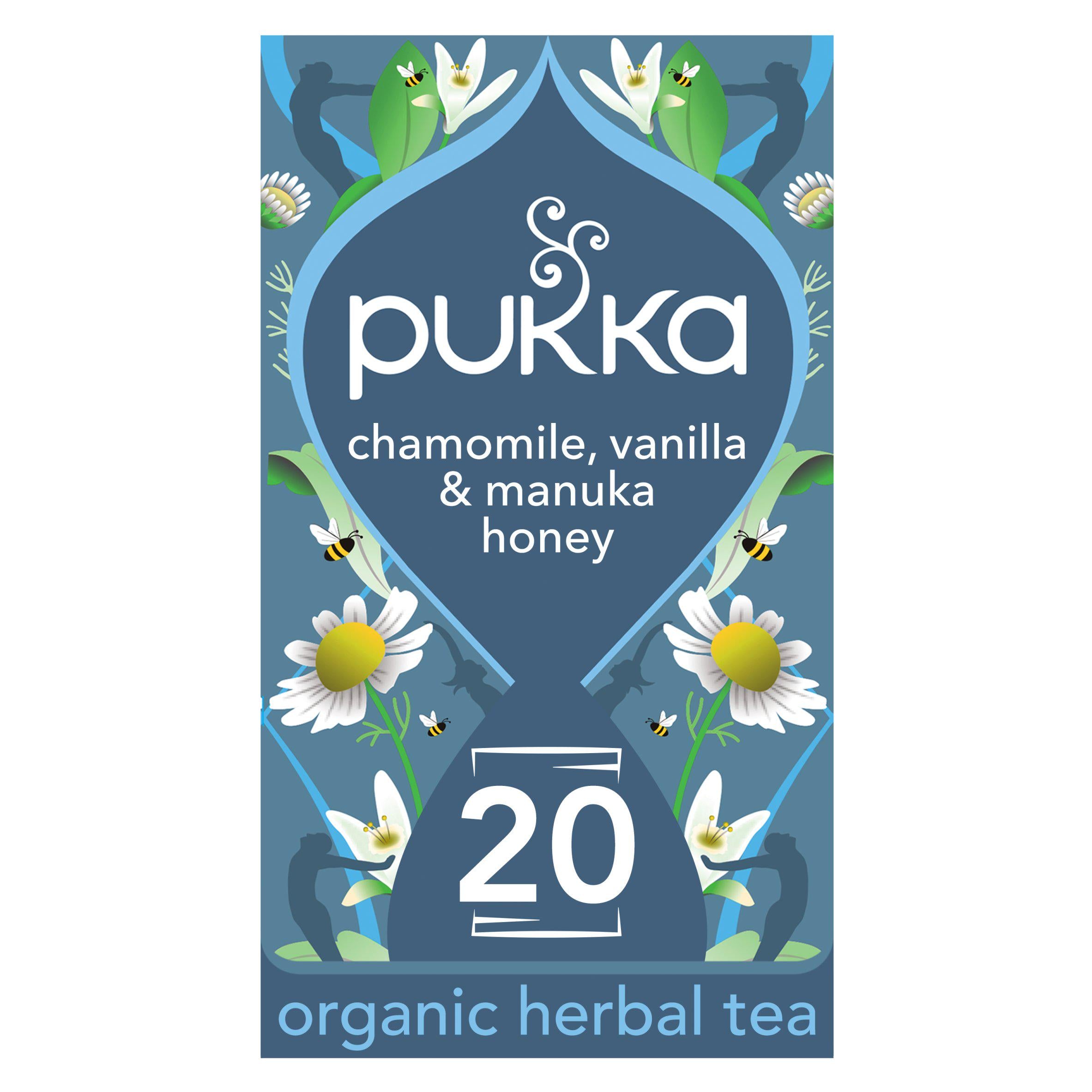 Pukka Organic Chamomile, Vanilla & Manuka Honey Tea Home Compostable Herbal Tea Bags x20