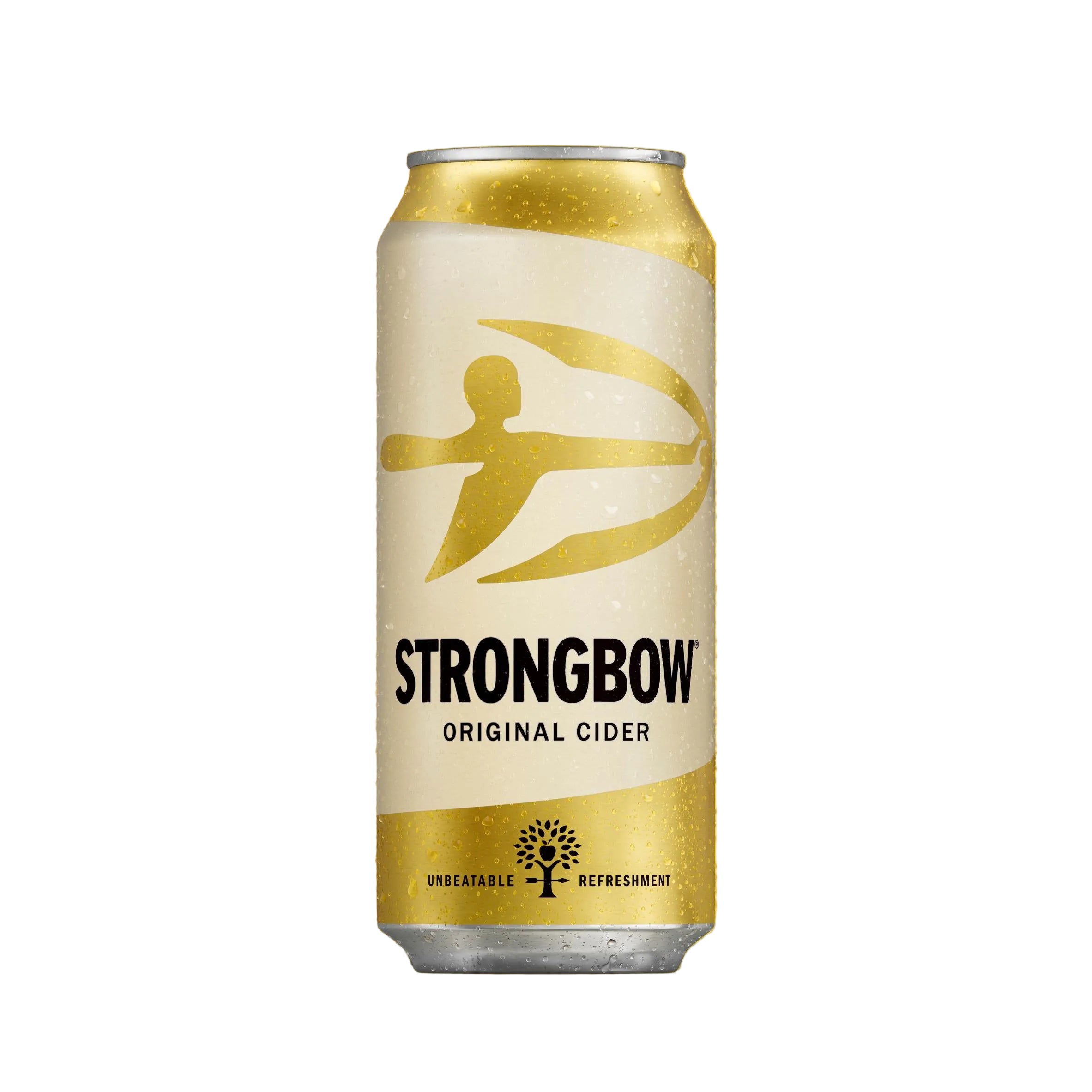 Strongbow cider can on a yellow background