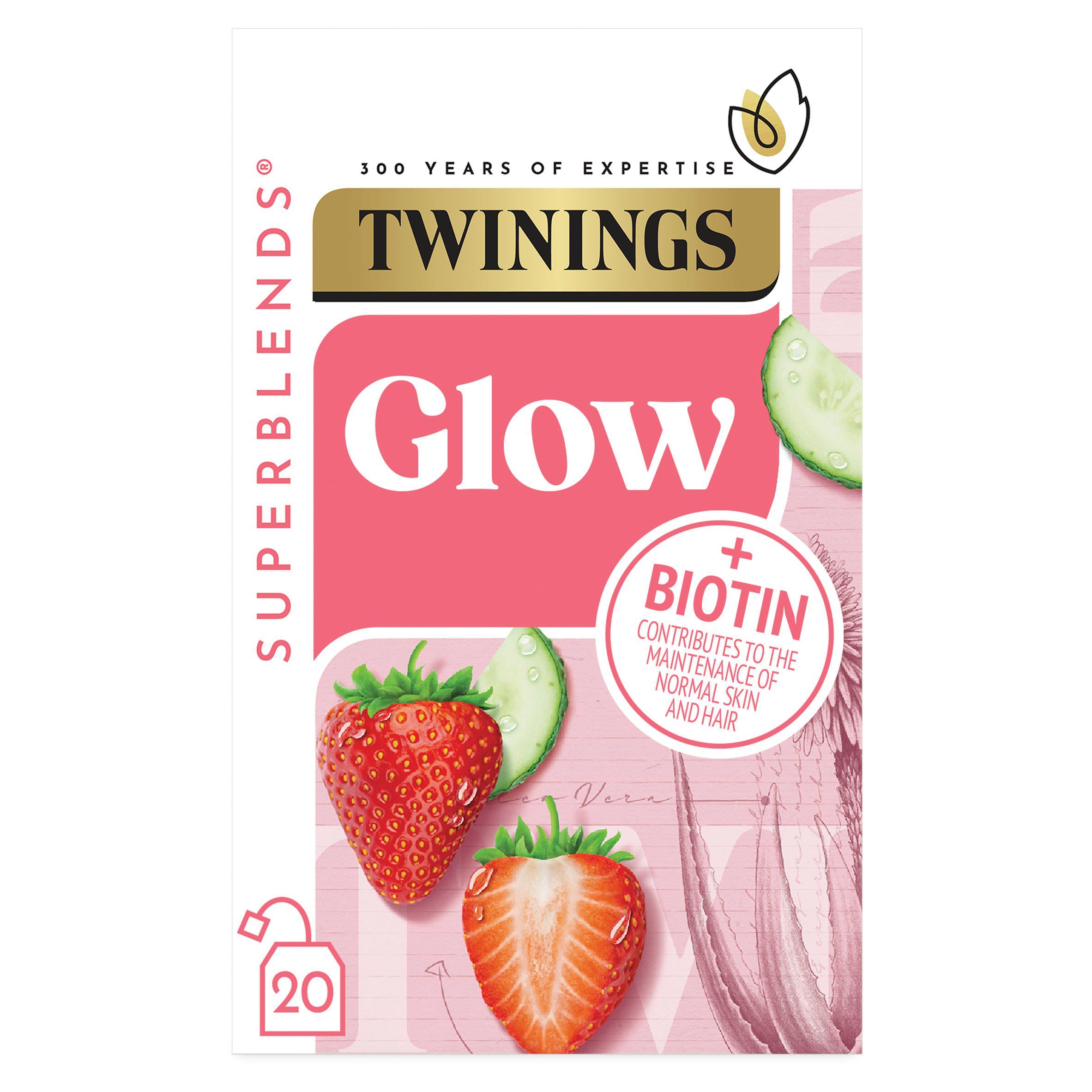 Twinings Superblends Glow with Strawberry, Cucumber & Green Tea Bags x20