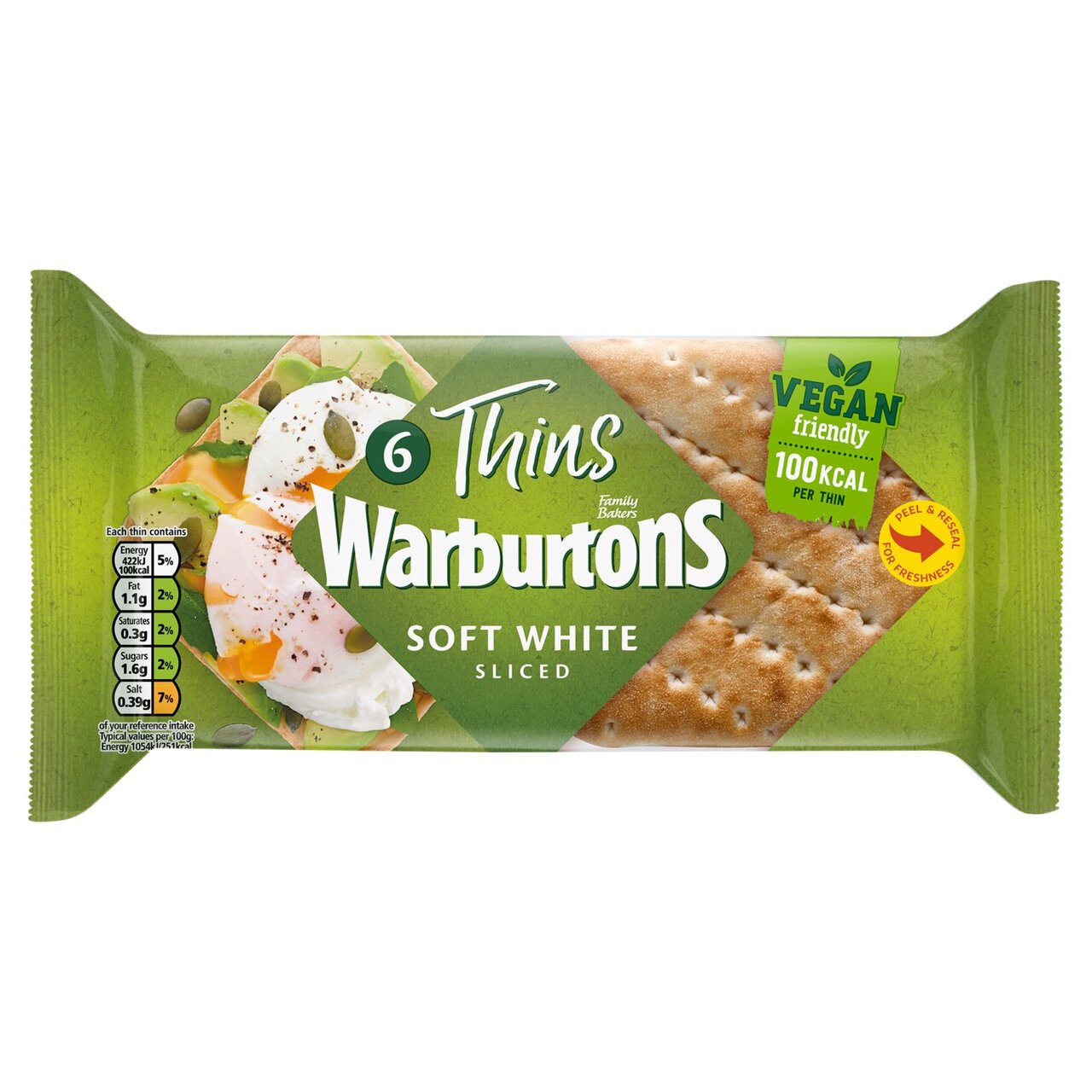 Warburtons Soft White Sliced Sandwich Thins x6