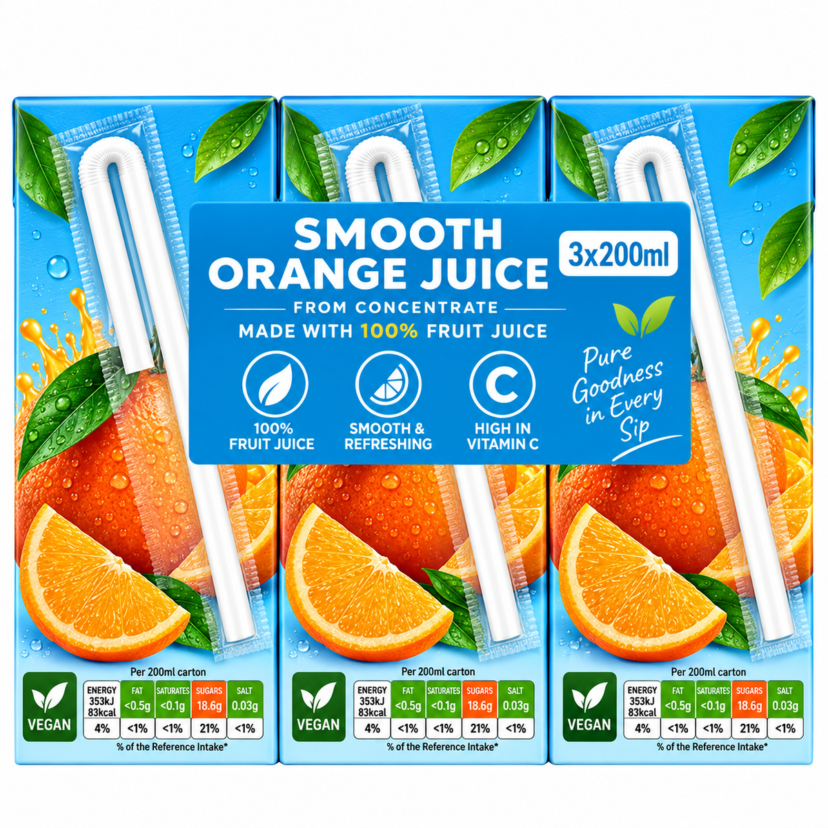 Pure Orange Juice 3x200ml
