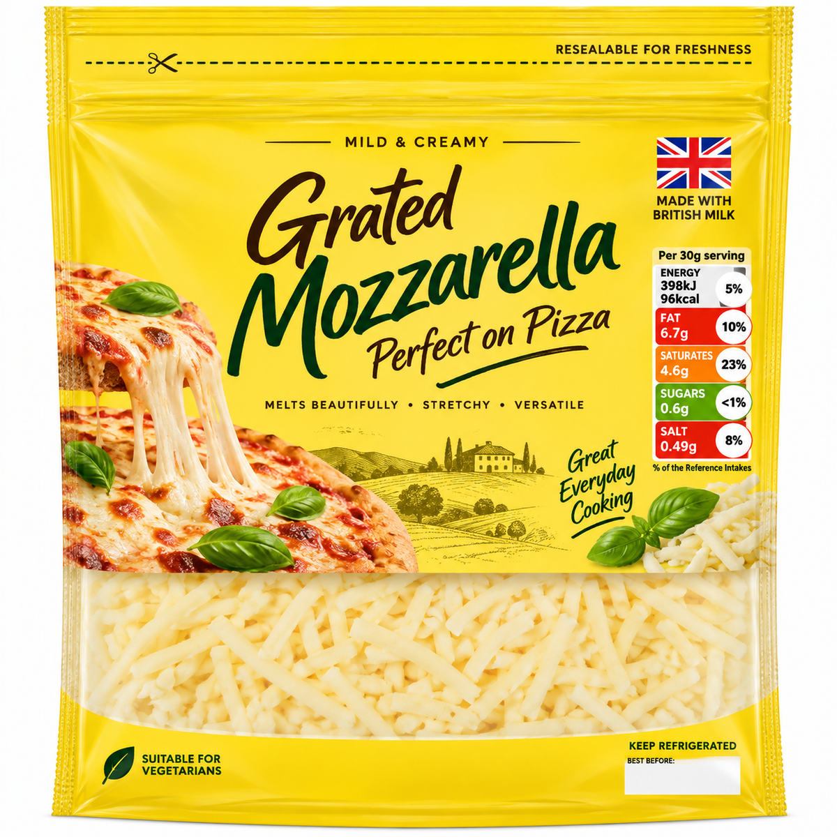 British Grated Mozzarella Cheese 500g