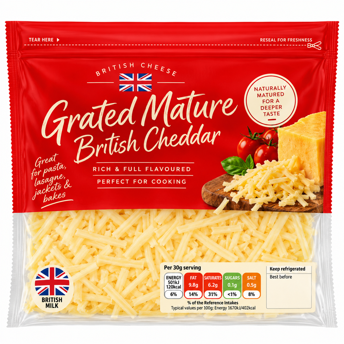 British Mature Grated Cheddar Cheese 500g