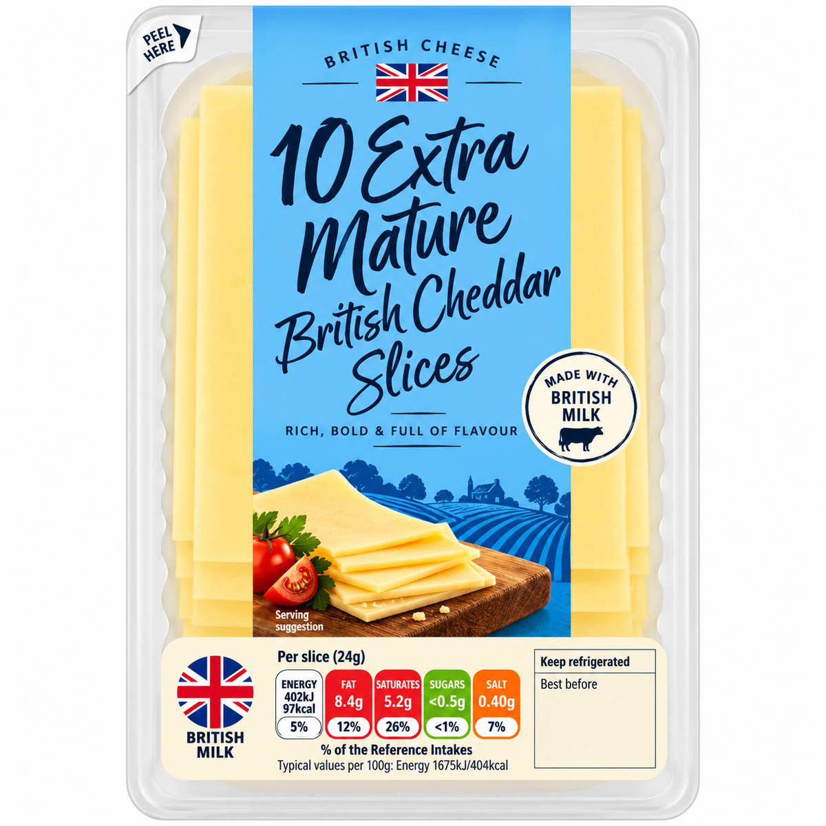 British Extra Mature Cheddar Cheese Slices 240g