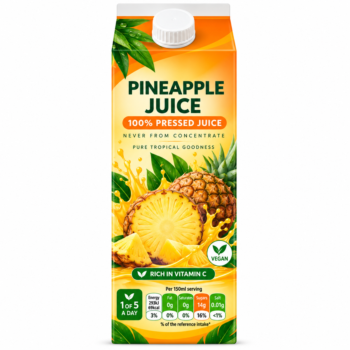 Pure Squeezed 100% Pineapple Juice Not From Concentrate 1 Litre