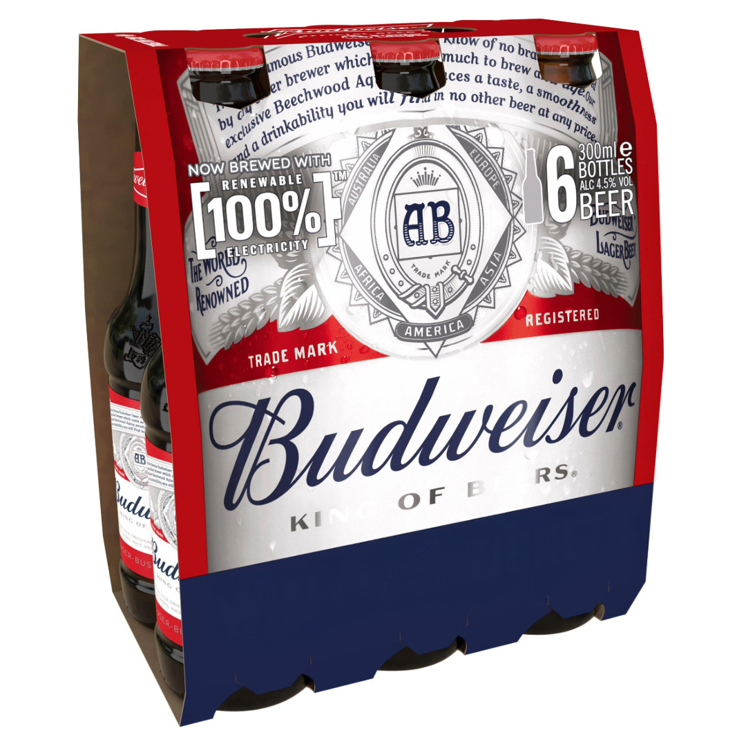 Budweiser Lager Beer Bottles 6x300ml
