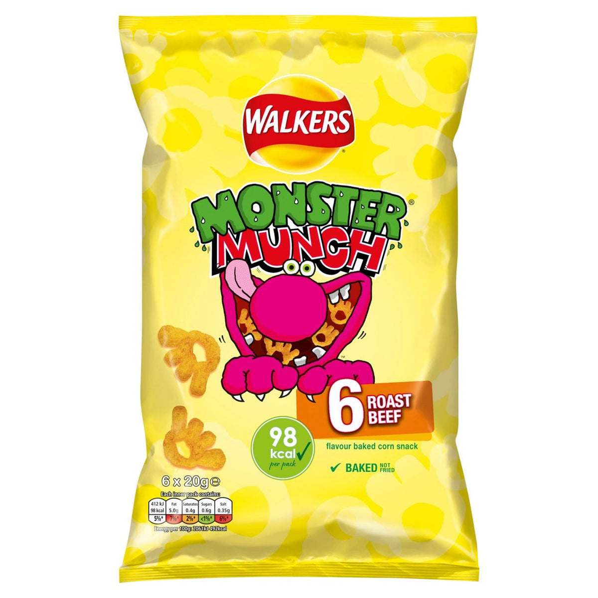 Walkers Monster Munch Roast Beef Multipack Crisps Snacks 6x20g - Moo Local