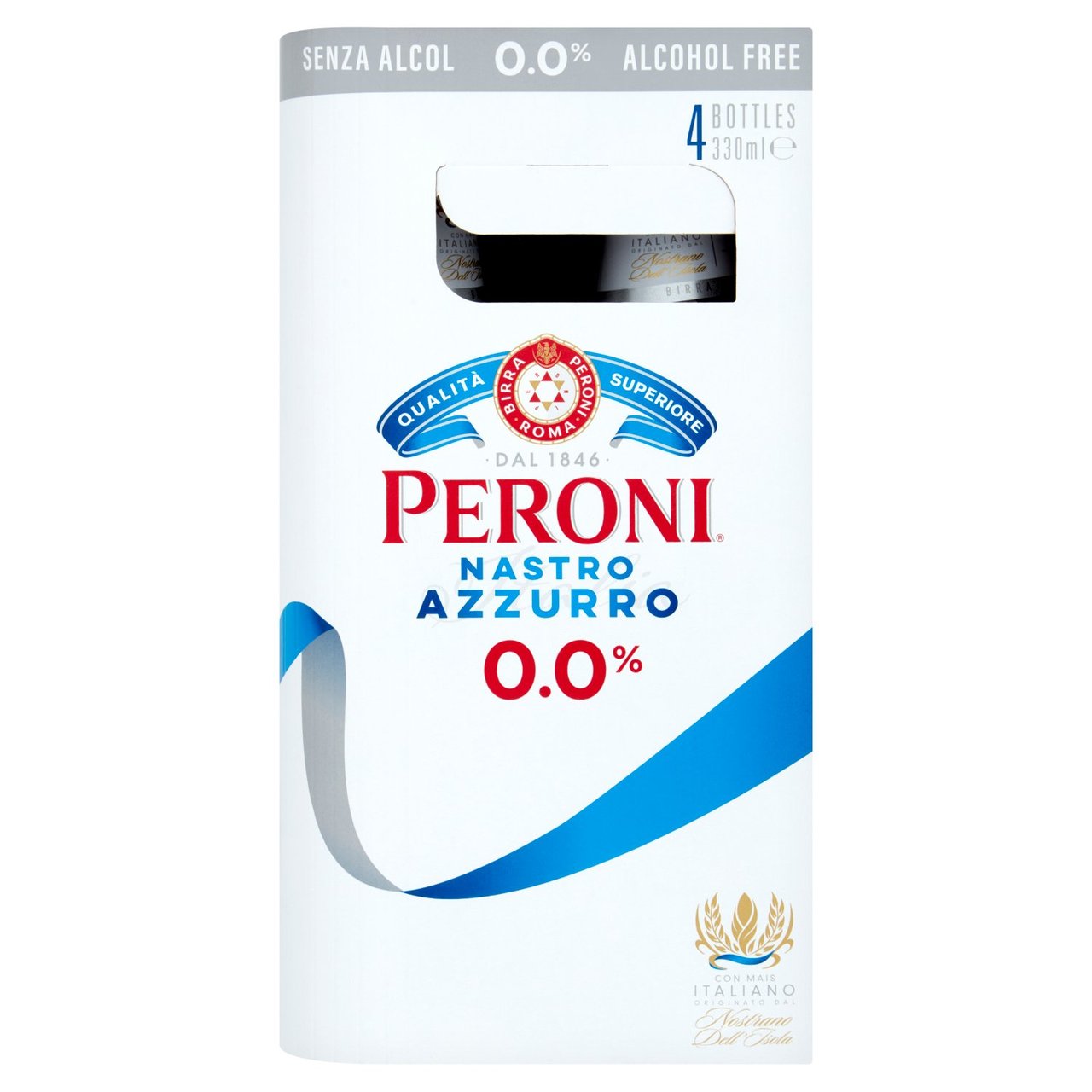 Peroni Nastro Azzurro 0.0% Alcohol Free Beer lager Bottles 4x330ml - Moo Local
