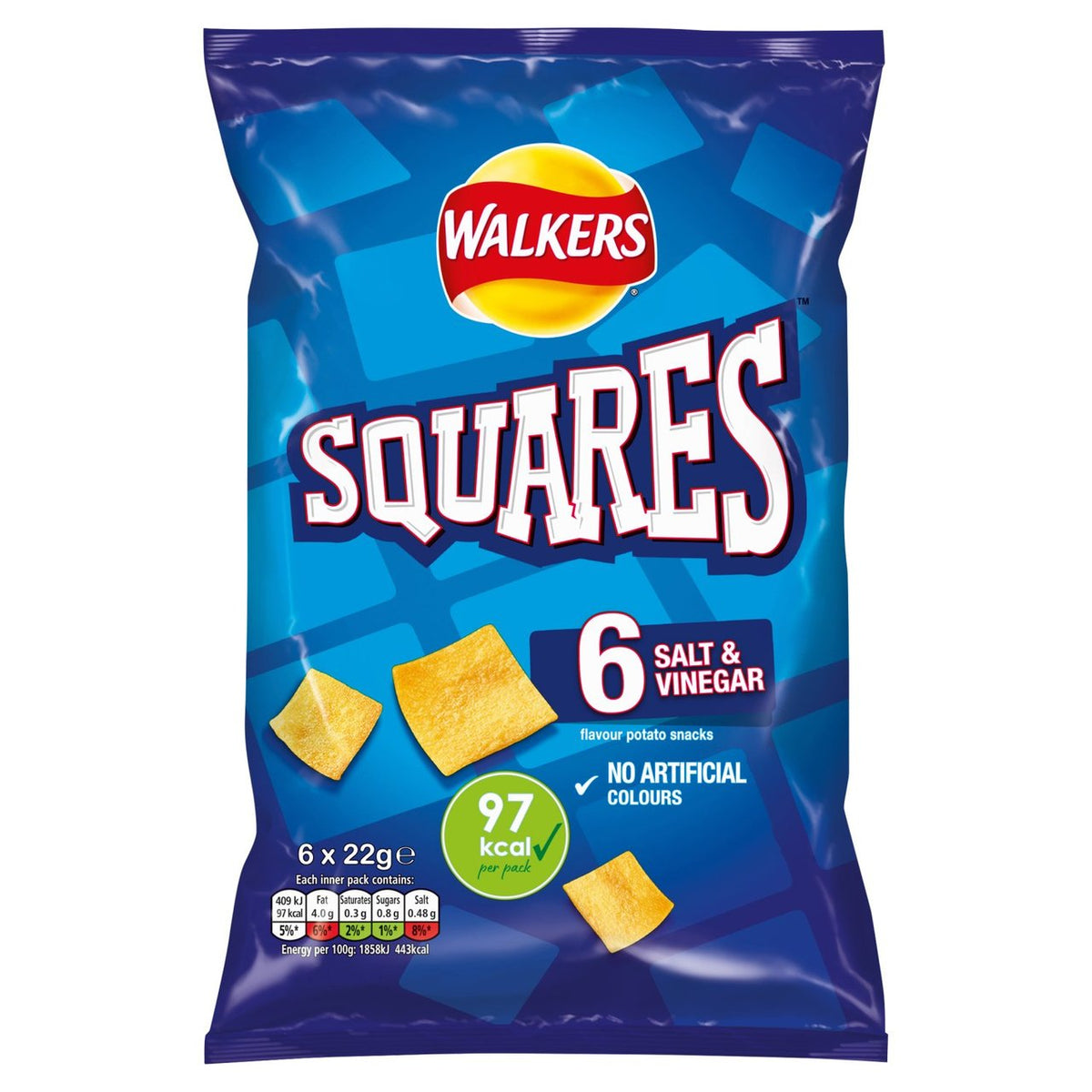 Walkers Squares Salt & Vinegar Multipack Crisps Snacks 6x22g - Moo Local