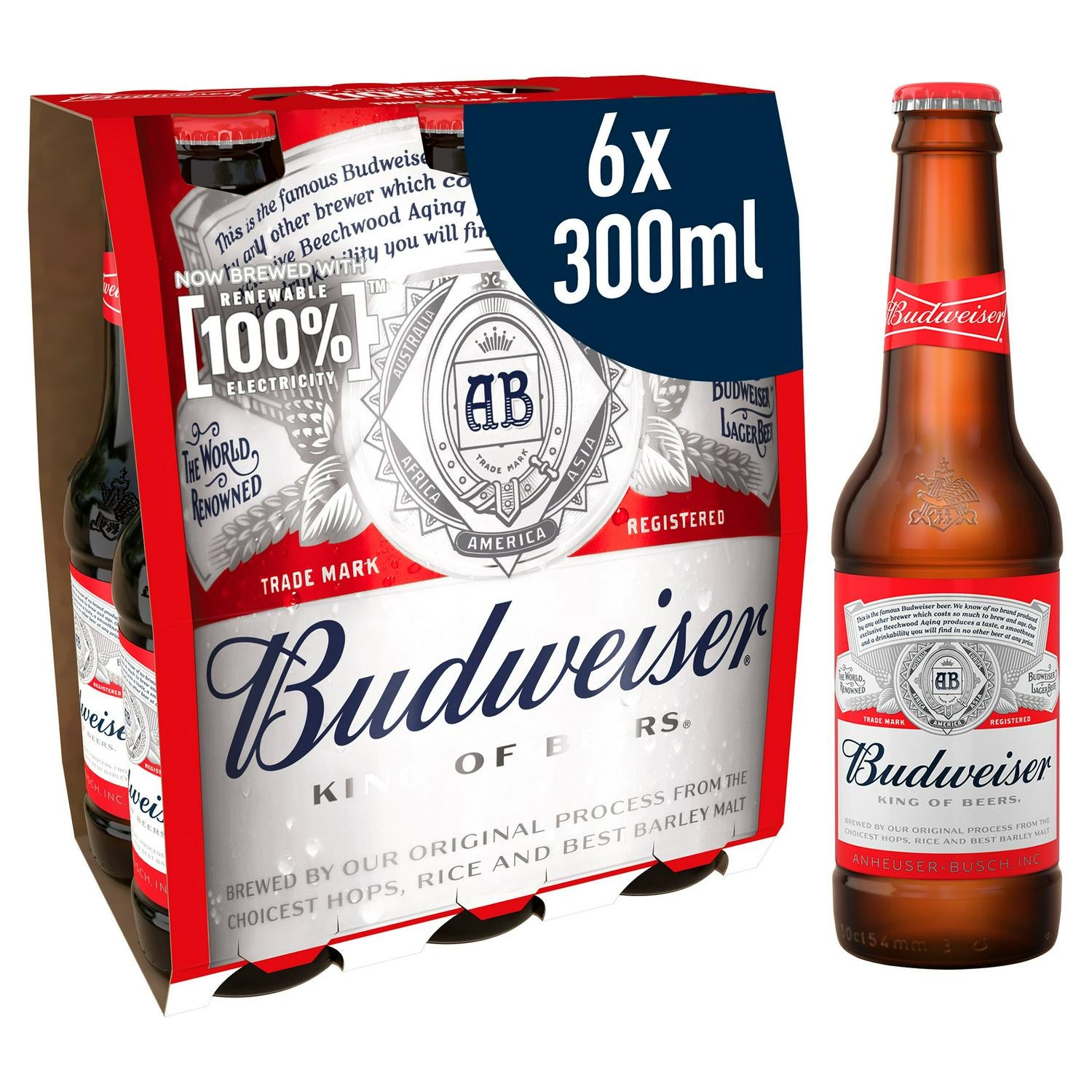 Budweiser Lager Beer Bottles 6x300ml (6697684140121)