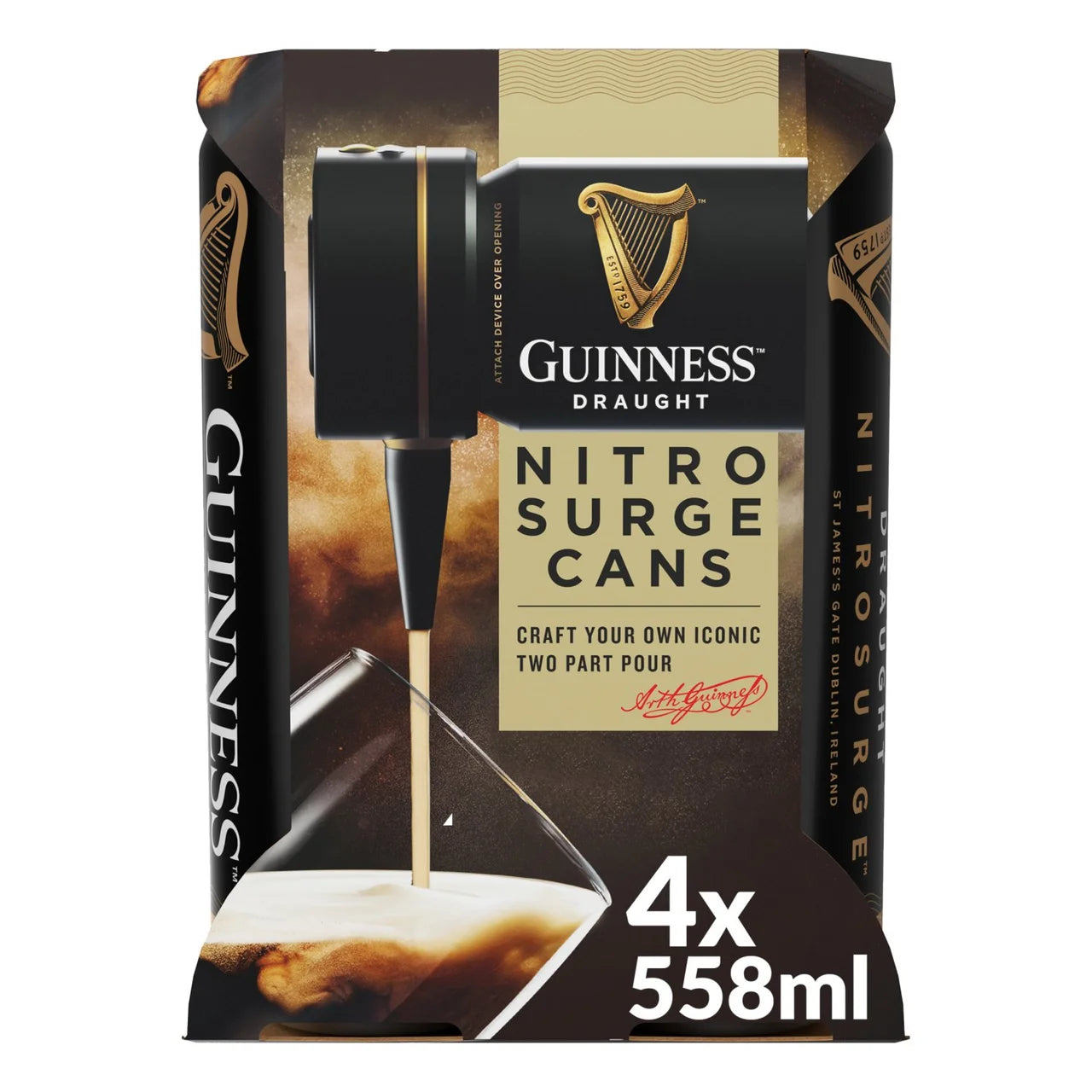 Guinness Nitrosurge Stout Beer Cans For Use with Nitrosurge Device 4x558ml