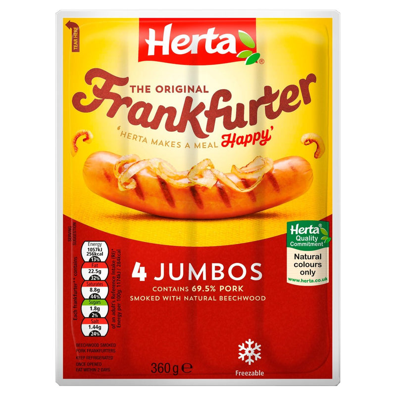 Herta Jumbo Frankfurter Hot Dogs x4 360g