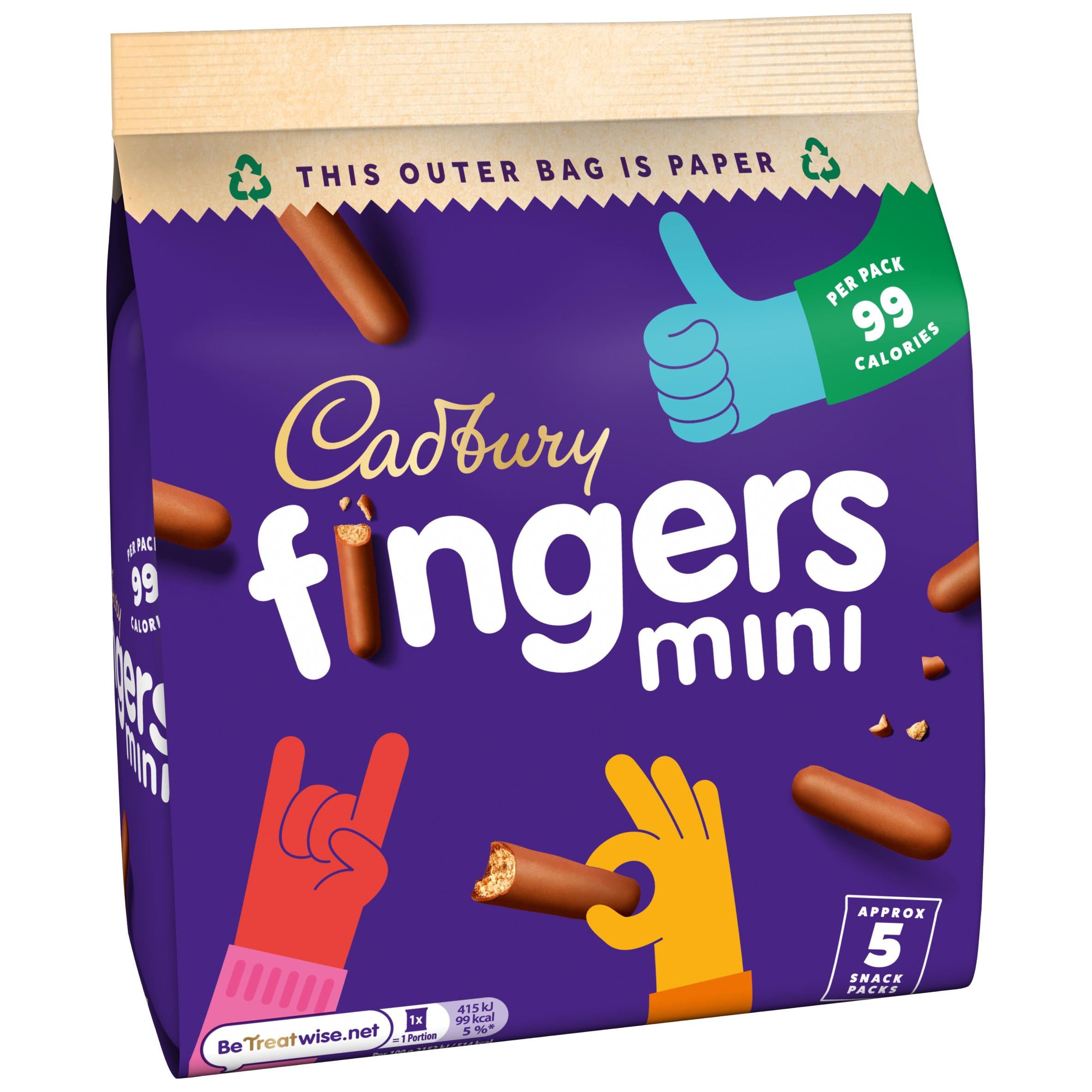 Cadbury Mini Fingers Chocolate Biscuits 5 Pack Multipack 5 x 19.3g