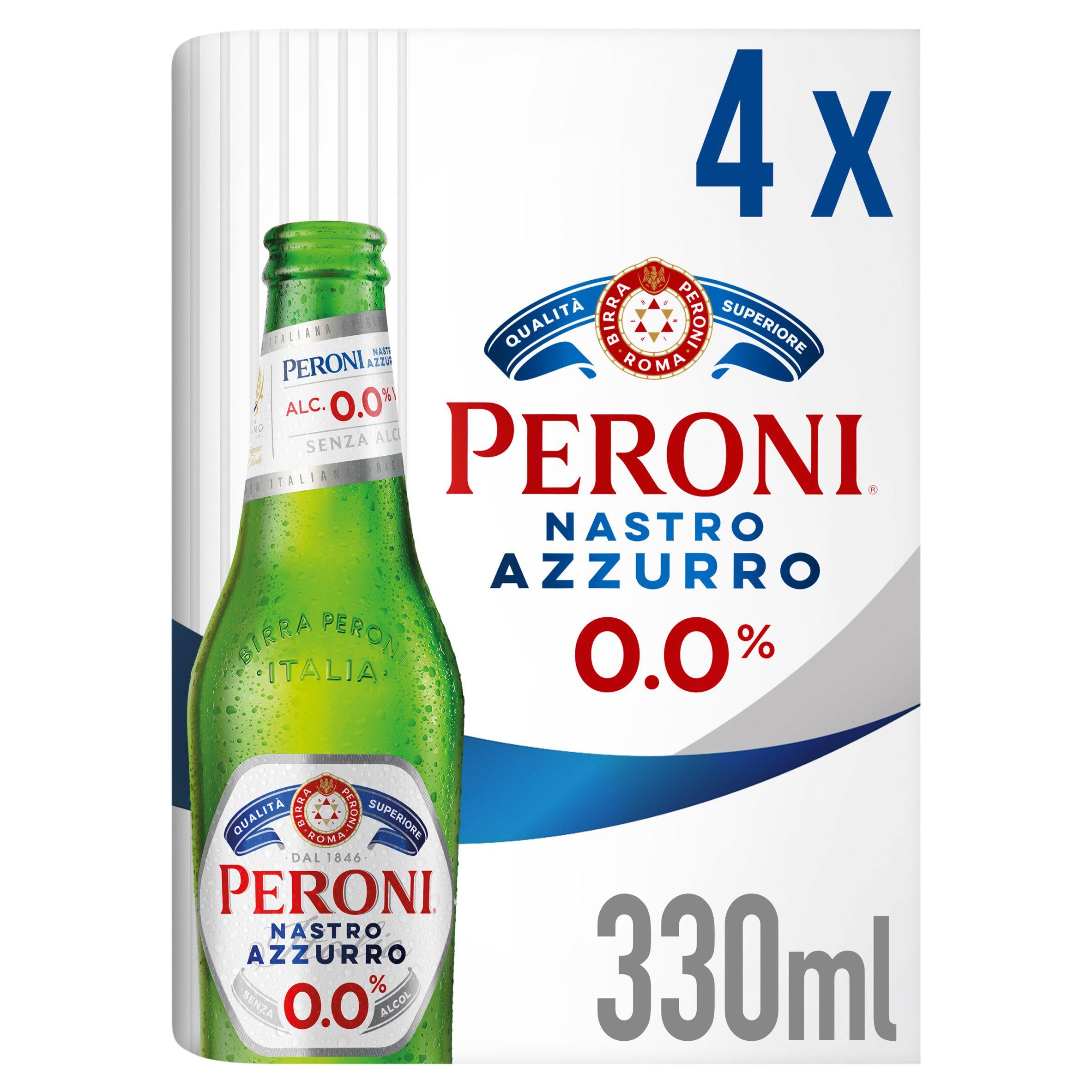 Peroni Nastro Azzurro 0.0% Alcohol Free Beer lager Bottles 4x330ml