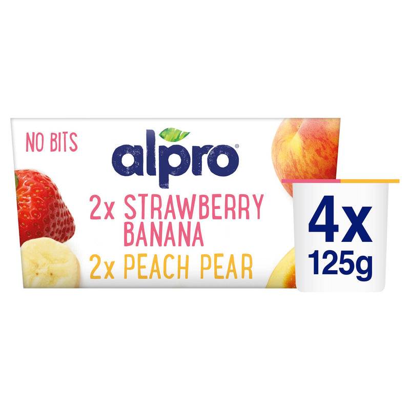 Alpro Strawberry Banana Peach Pear Soya Plant Based Yoghurt Alternative 4x125g