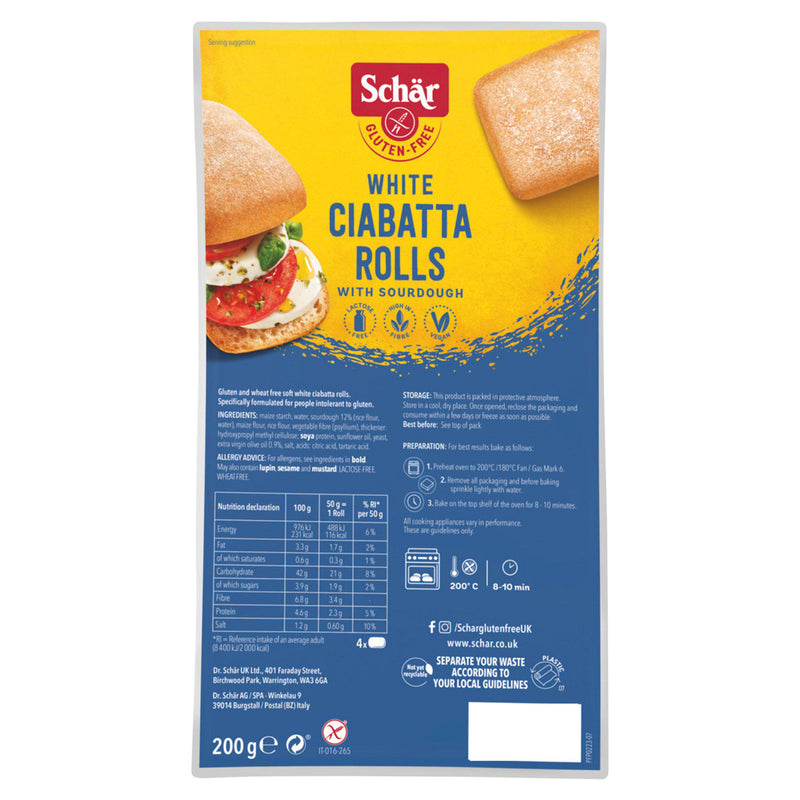 Schar Gluten Free White Ciabatta Rolls x4