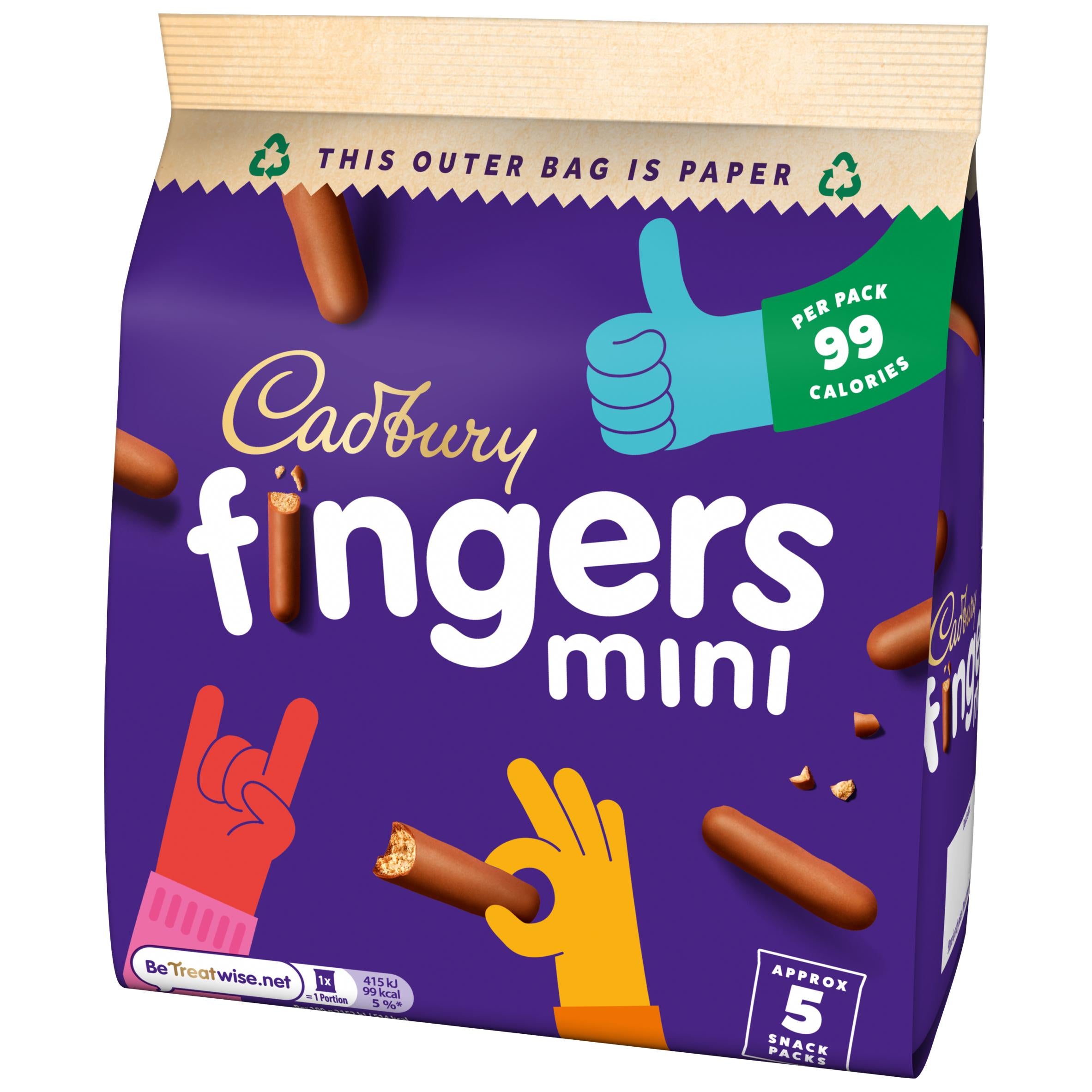 Cadbury Mini Fingers Chocolate Biscuits 5 Pack Multipack 5 x 19.3g