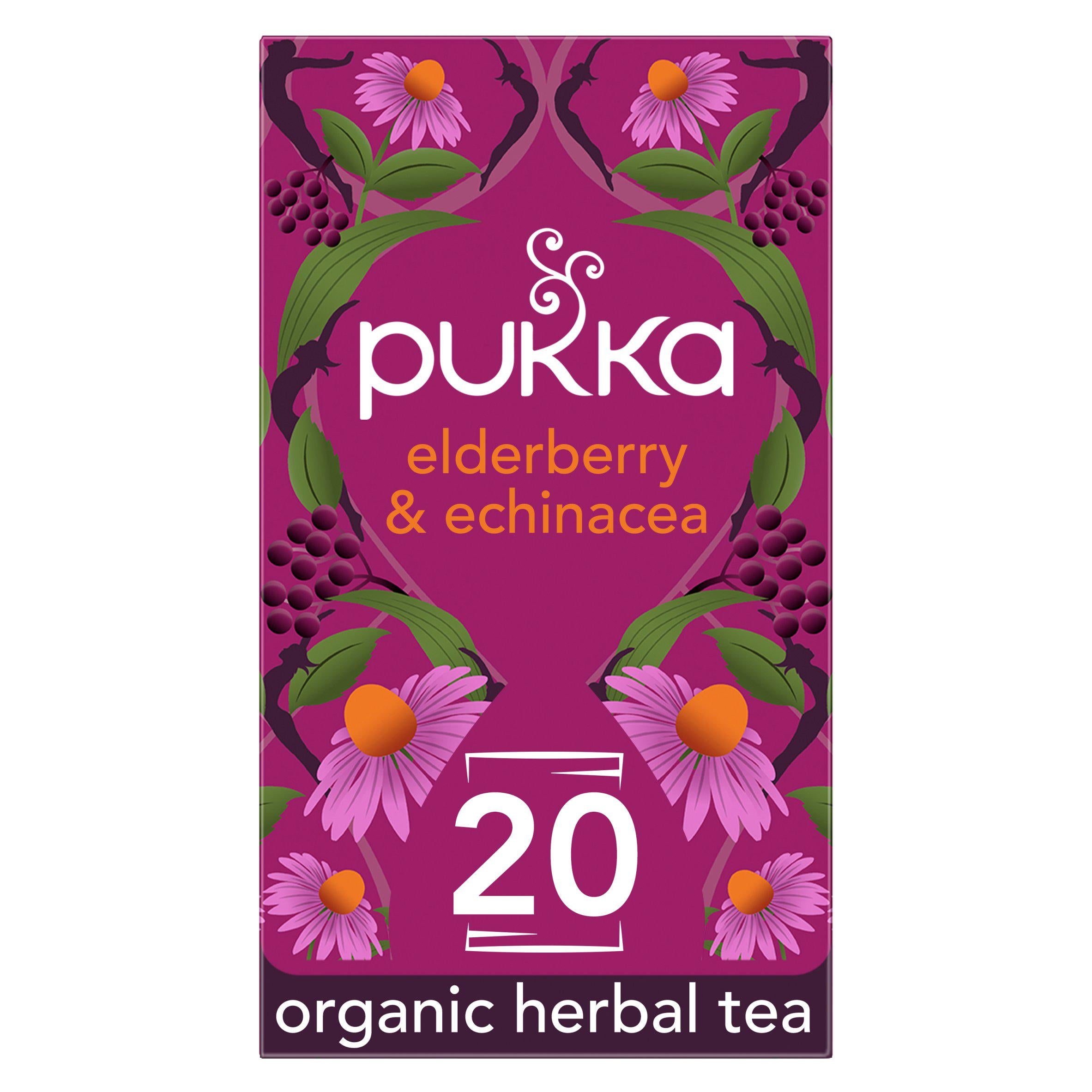 Pukka Organic Elderberry & Echinacea Fruit Tea Home Compostable Herbal Tea Bags x20