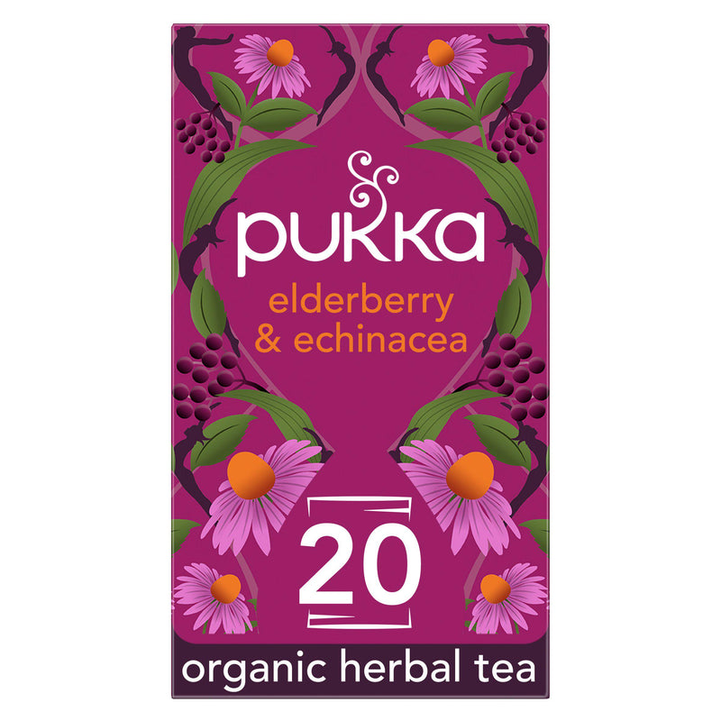 Pukka Organic Elderberry & Echinacea Fruit Tea Home Compostable Herbal Tea Bags x20