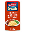 Can of Batchelors Smash Instant Mashed Potato with a plate of food on the label.