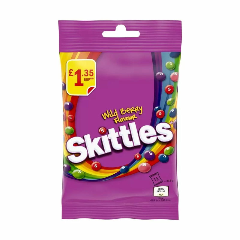 Skittles Vegan Chewy Sweets Wild Berry Fruit Flavoured Treat Bag 109g