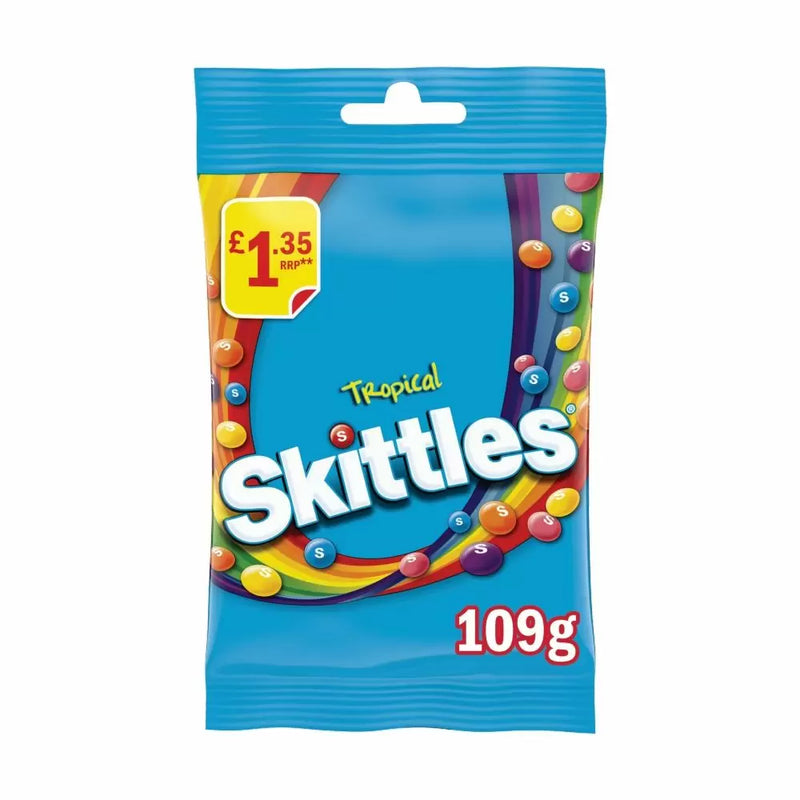 Skittles Vegan Chewy Sweets Tropical Fruit Flavoured Treat Bag 109g