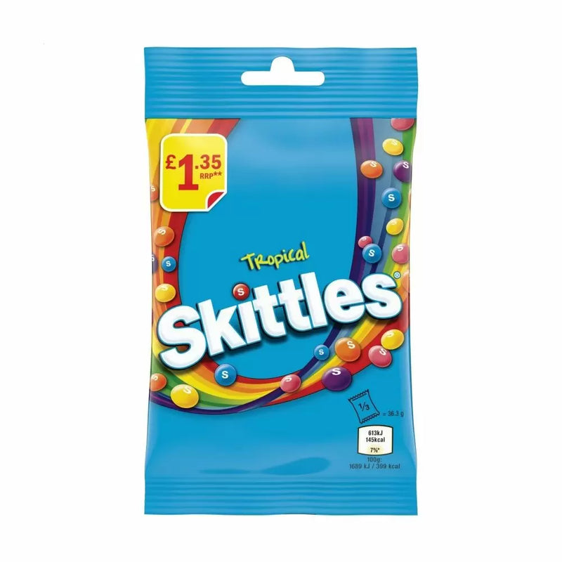 Skittles Vegan Chewy Sweets Tropical Fruit Flavoured Treat Bag 109g