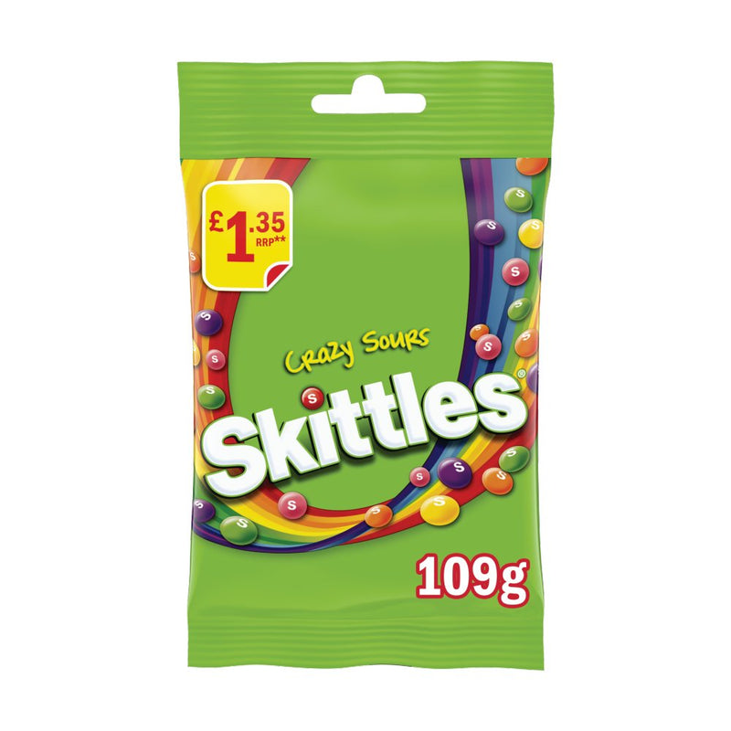 Skittles Vegan Chewy Crazy Sour Sweets Fruit Flavoured Treat Bag 109g