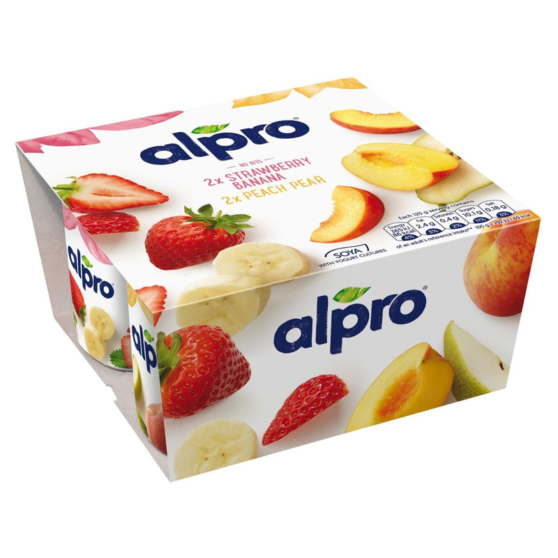 Alpro Strawberry Banana Peach Pear Soya Plant Based Yoghurt Alternative 4x125g