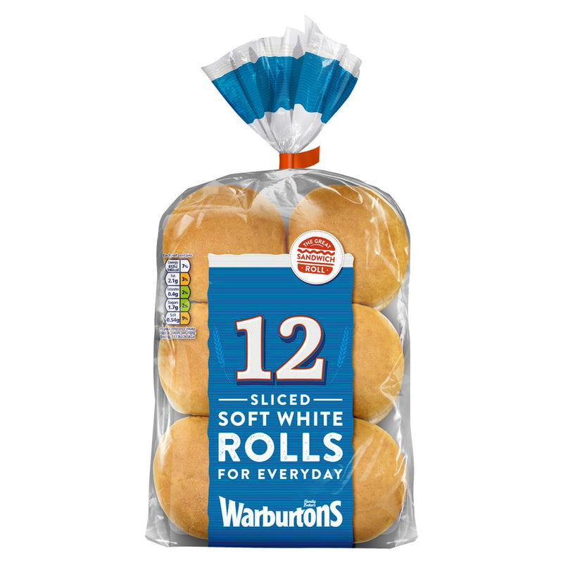 Warburtons Soft Sliced White Rolls x12