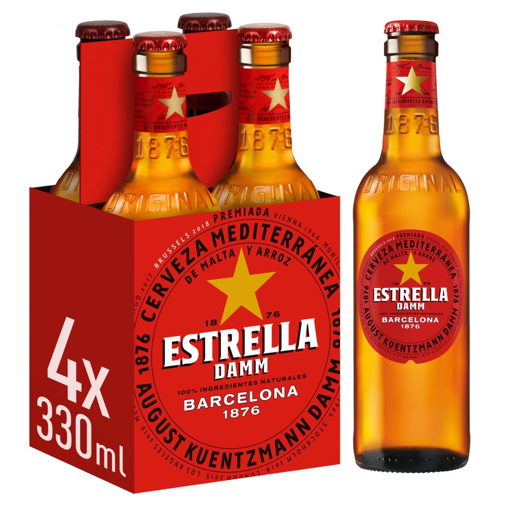 Estrella Damm Lager Beer Bottles 4x330ml