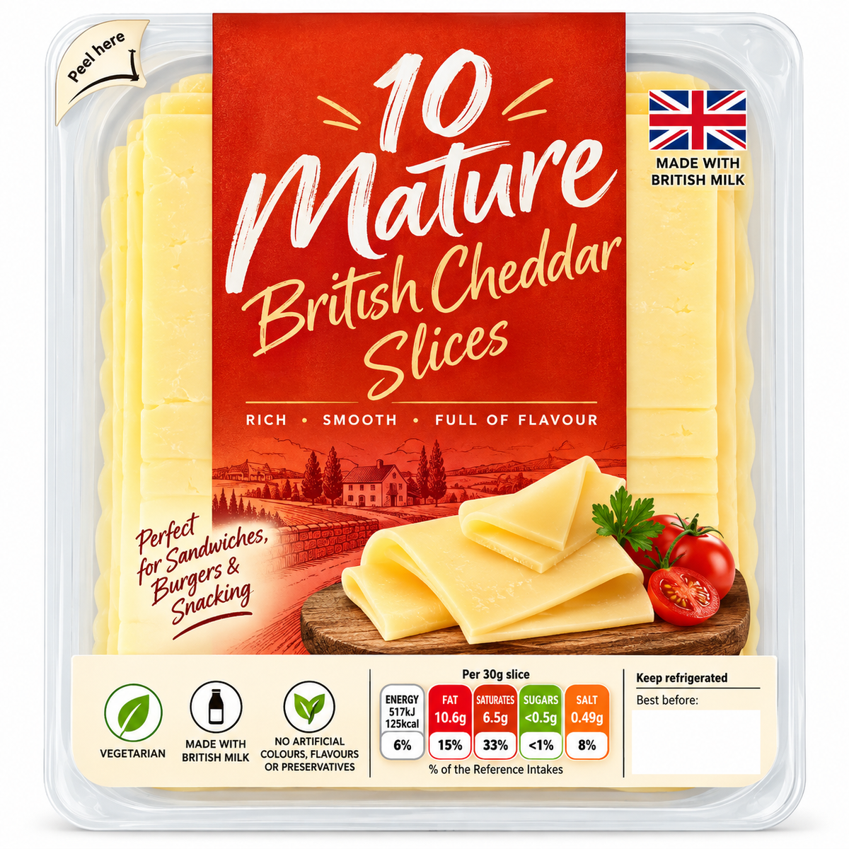 British Mature Cheddar Cheese Slices 240g