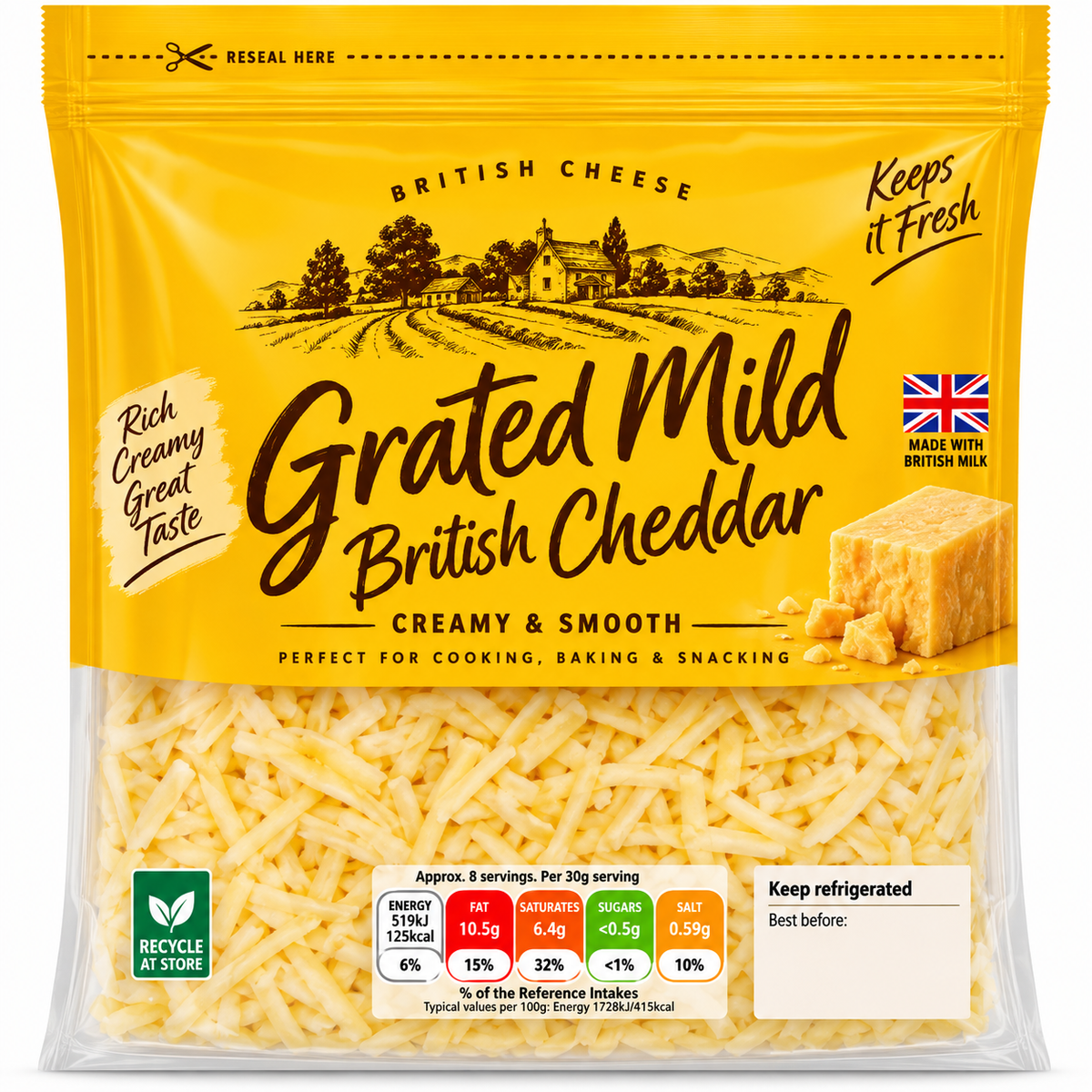 British Grated Mild Cheddar Cheese 250g