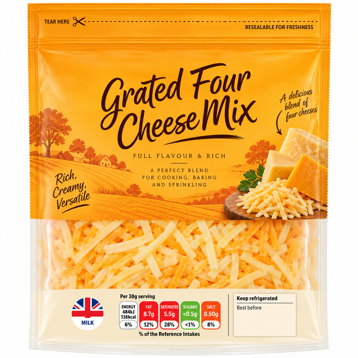 British Grated Four Cheese Mix 250g