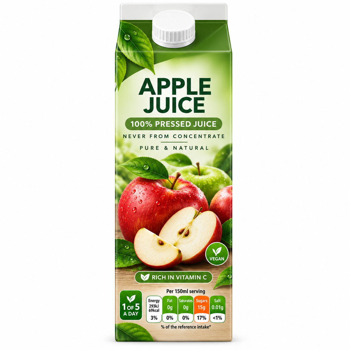 Pure Pressed 100% Apple Juice Not From Concentrate 1 Litre