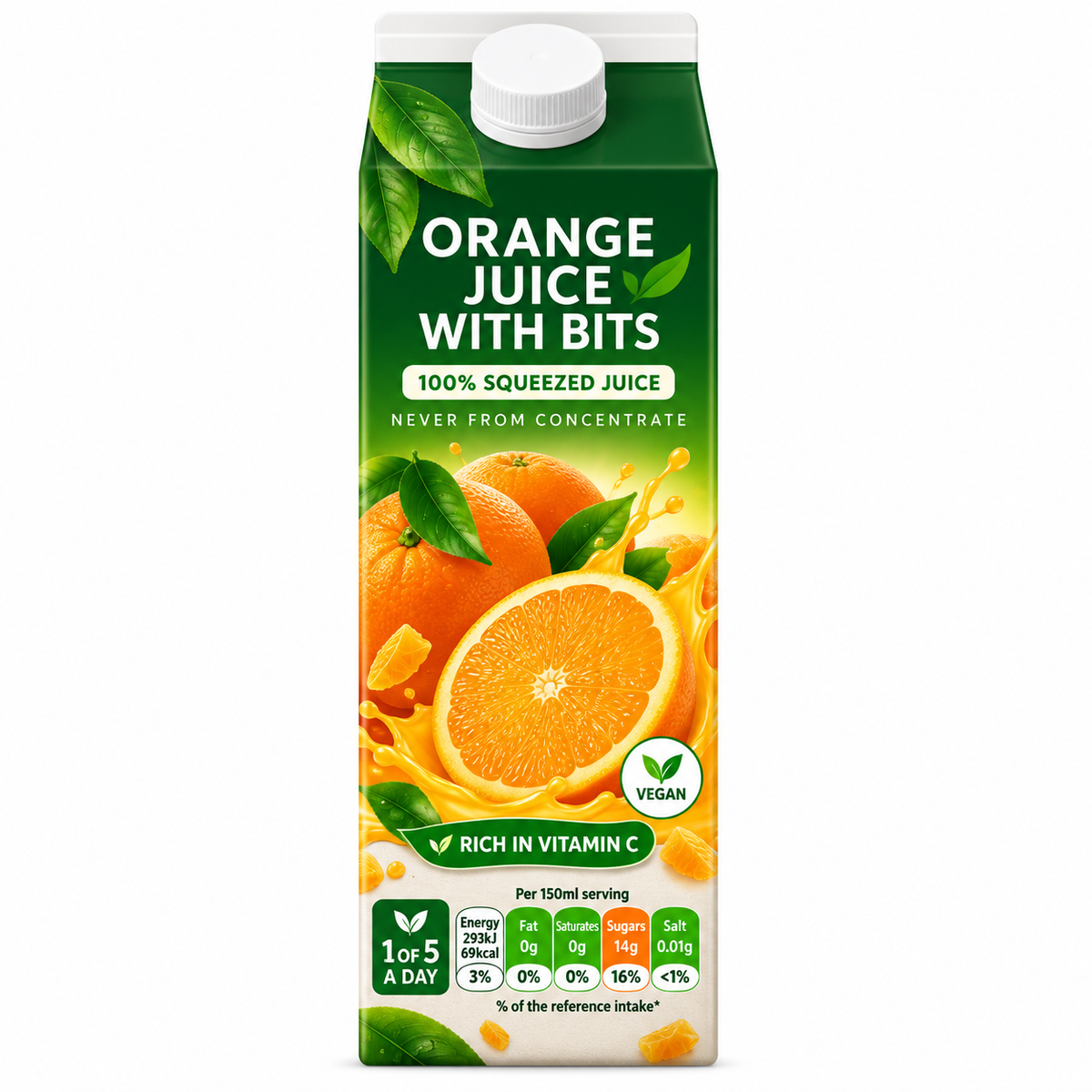 Pure Squeezed 100% Orange Juice with Bits Not From Concentrate 1 Litre