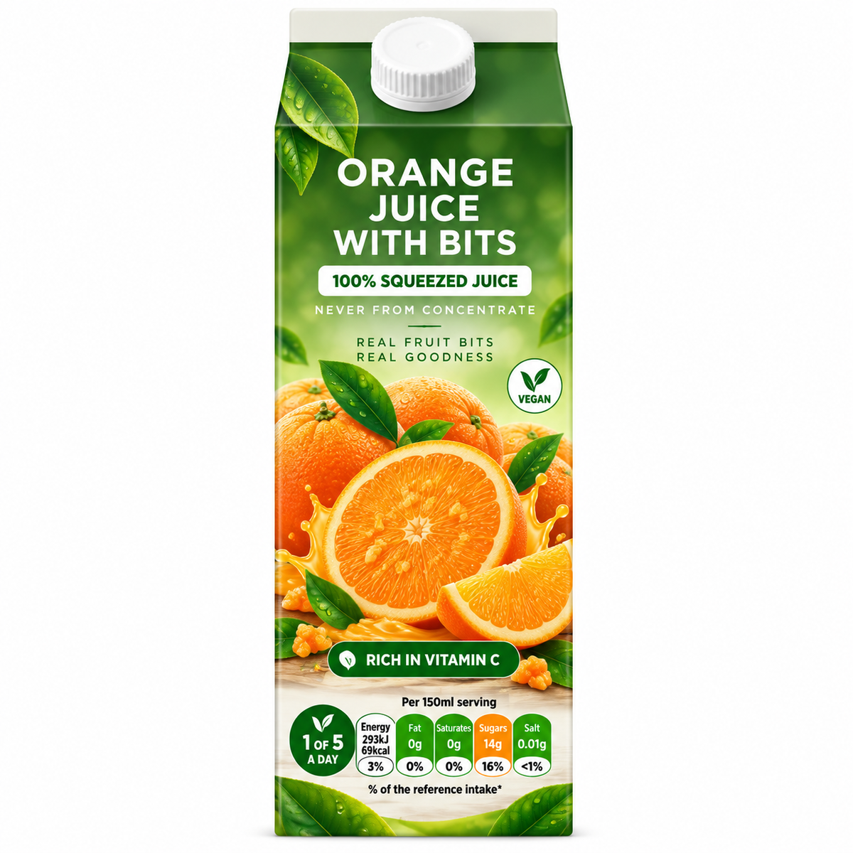 Pure Squeezed 100% Orange Juice with Bits Not From Concentrate 1.75 Litre