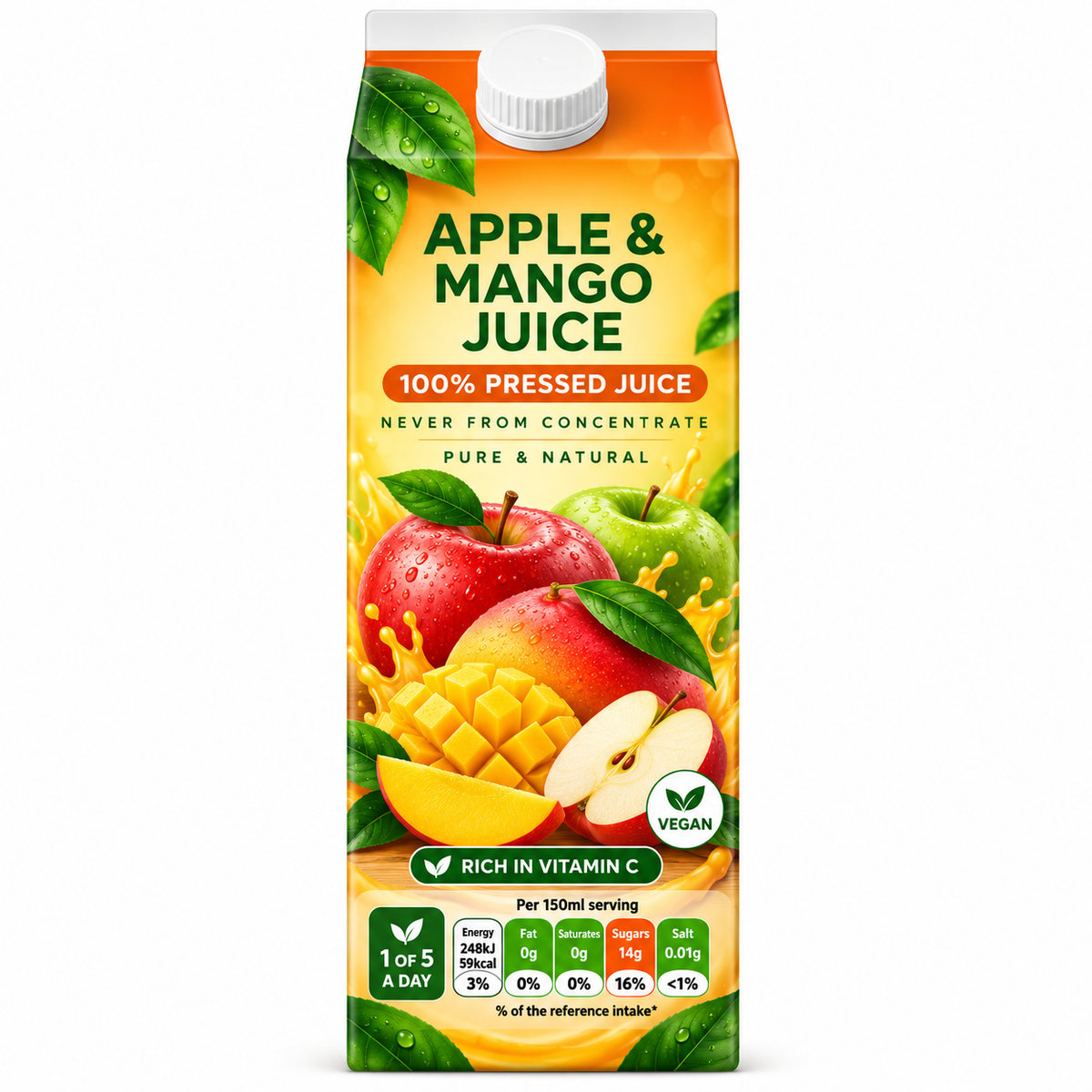 Pure Apple & Mango Juice Not From Concentrate 1 Litre