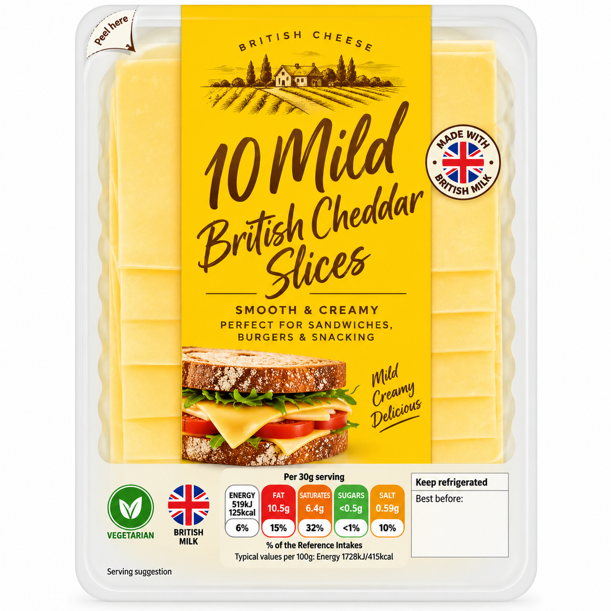 British Mild Cheddar Cheese Slices 240g