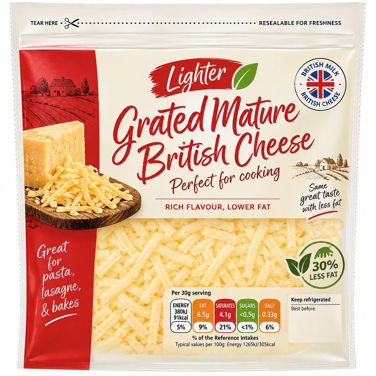 British Lighter Mature Grated Cheese 250g
