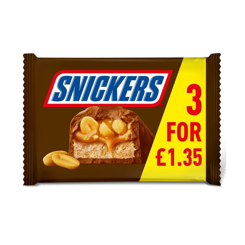 Snickers Caramel Nougat Peanuts & Milk Chocolate Snack Bars Multipack 3 Pack 41.7g