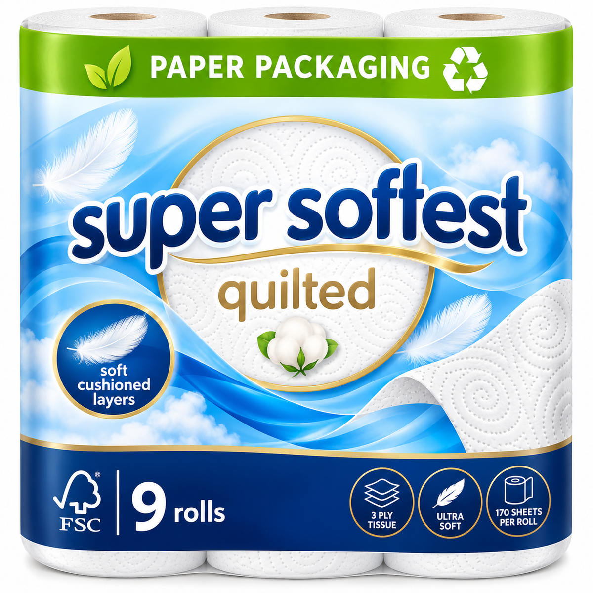 Super Soft Toilet Tissue, Quilted x9 Rolls [Retailer's Own Brand]