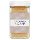 Jar of ground ginger with a label on a white background