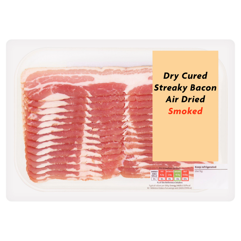 Dry Cured Smoked Streaky Bacon Rashers x14 220g