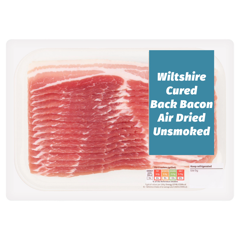 Unsmoked Air Dried Wiltshire Cured Back Bacon Rashers x8 240g