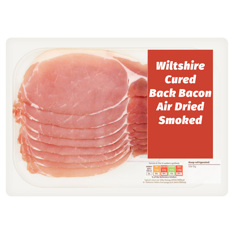 Smoked Air Dried Wiltshire Cured Back Bacon Rashers x8 240g