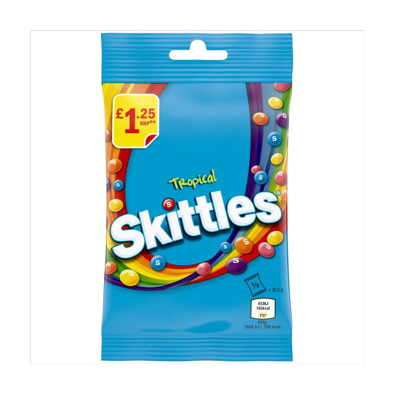 Skittles Vegan Chewy Sweets Tropical Fruit Flavoured Treat Bag 109g - Moo Local