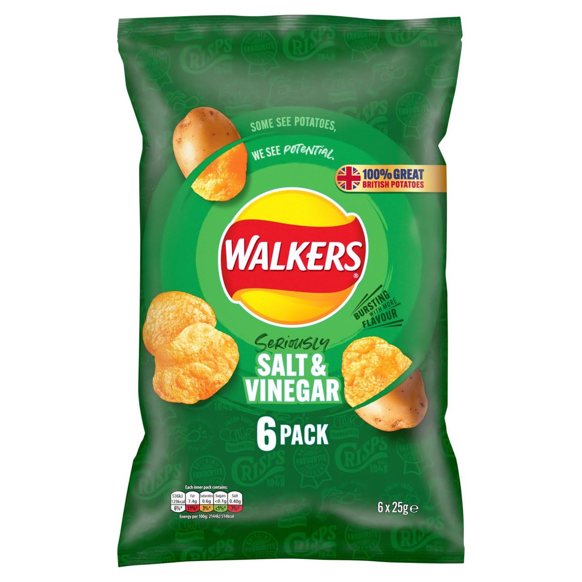 Walkers Salt & Vinegar Multipack Crisps 6x25g - Moo Local